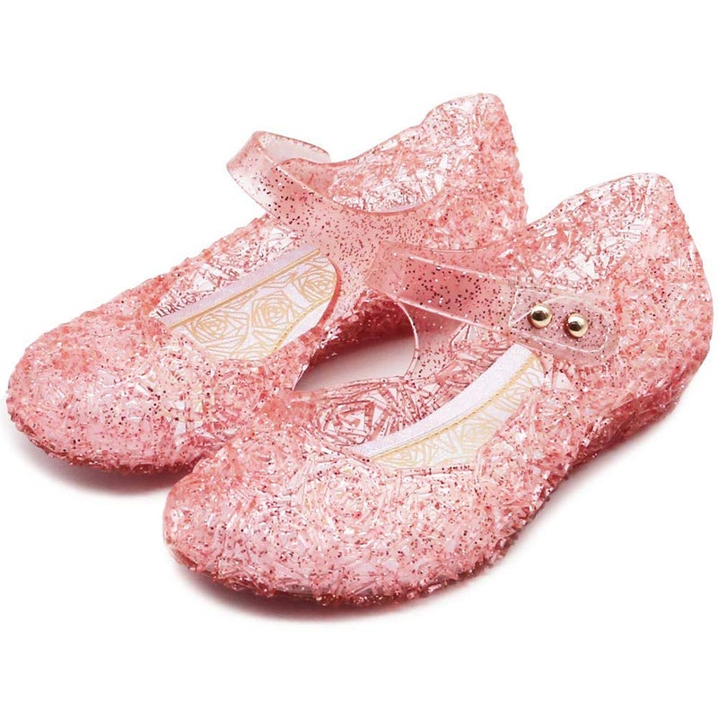 techcity Princess Girls Sandals Dress Up Dance Party Cosplay Jelly Shoes for Kids Toddler Mary Janes (A-Pink, Numeric_13_Point_5) - Image 1